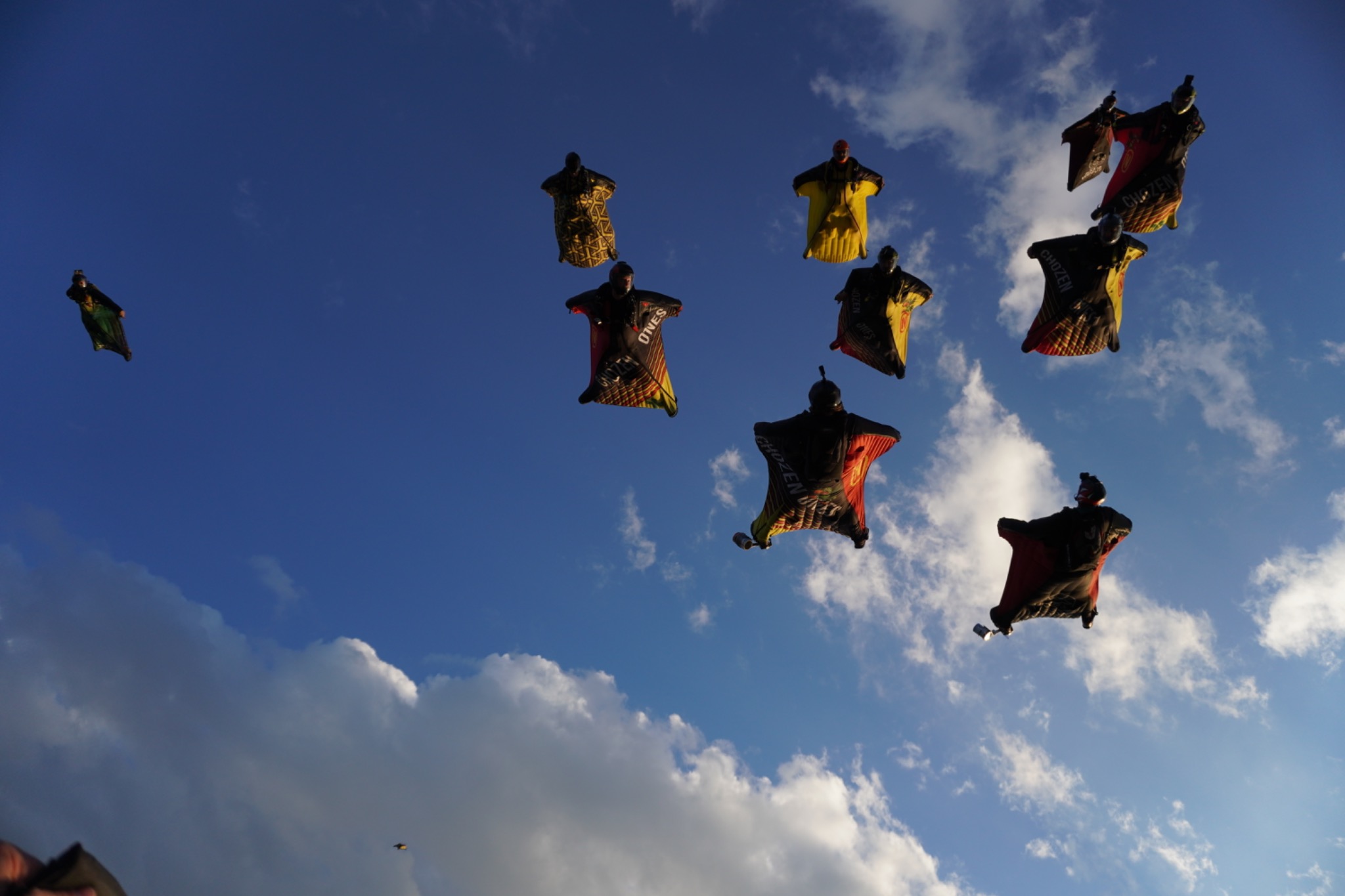 Chozen Ones Wingsuit Formation über dem Rheintal